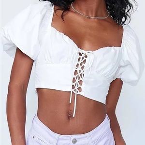 NEW Princess Polly Antoinette Puff-Sleeve White Top (Never Worn)